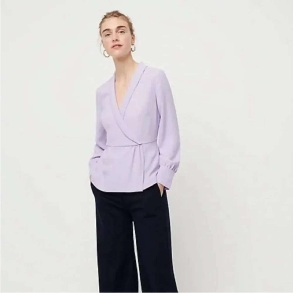 J Crew NWT Faux Wrap 365 Crepe Lavender Button Cuff Peplum Top Sz 4 Ret $89.50